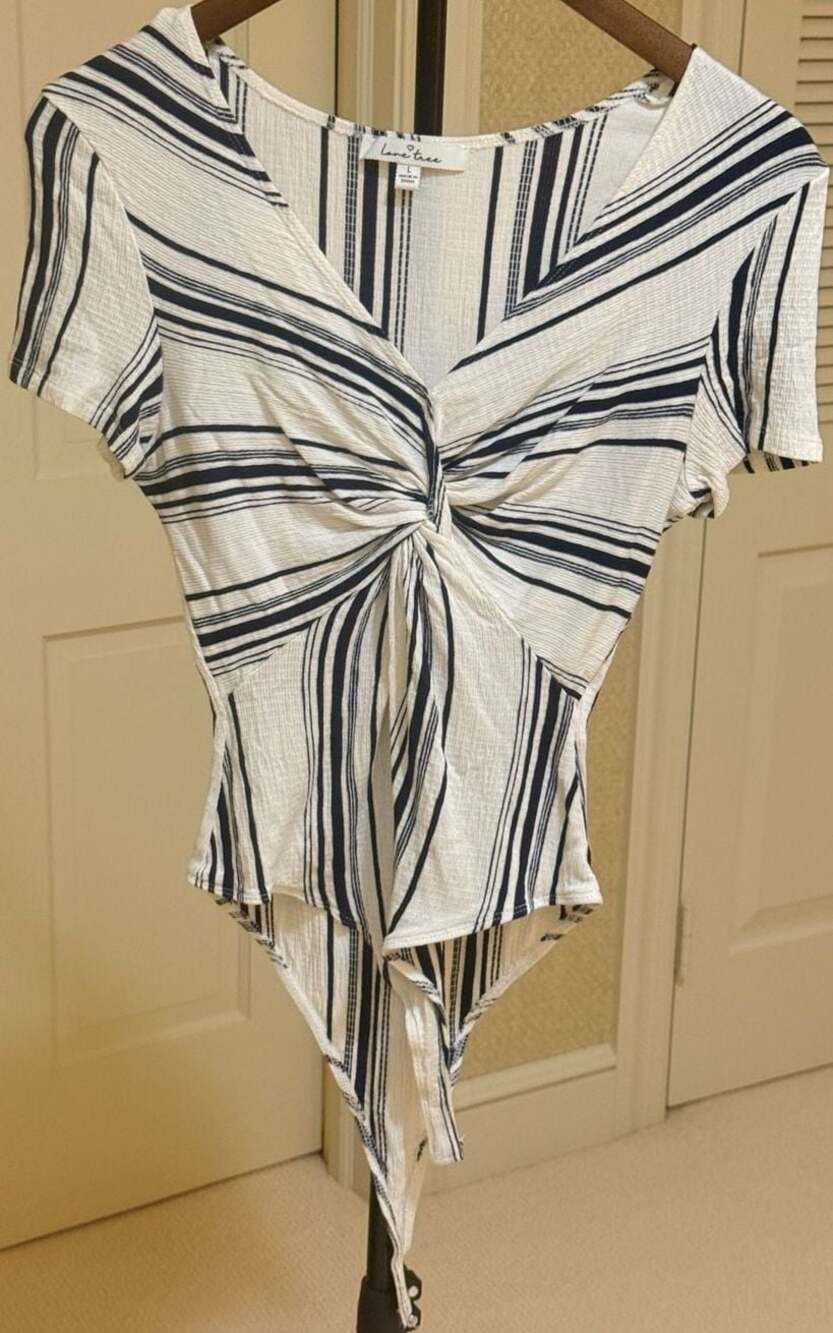 Love Tree White and Navy Blue Striped Bodysuit